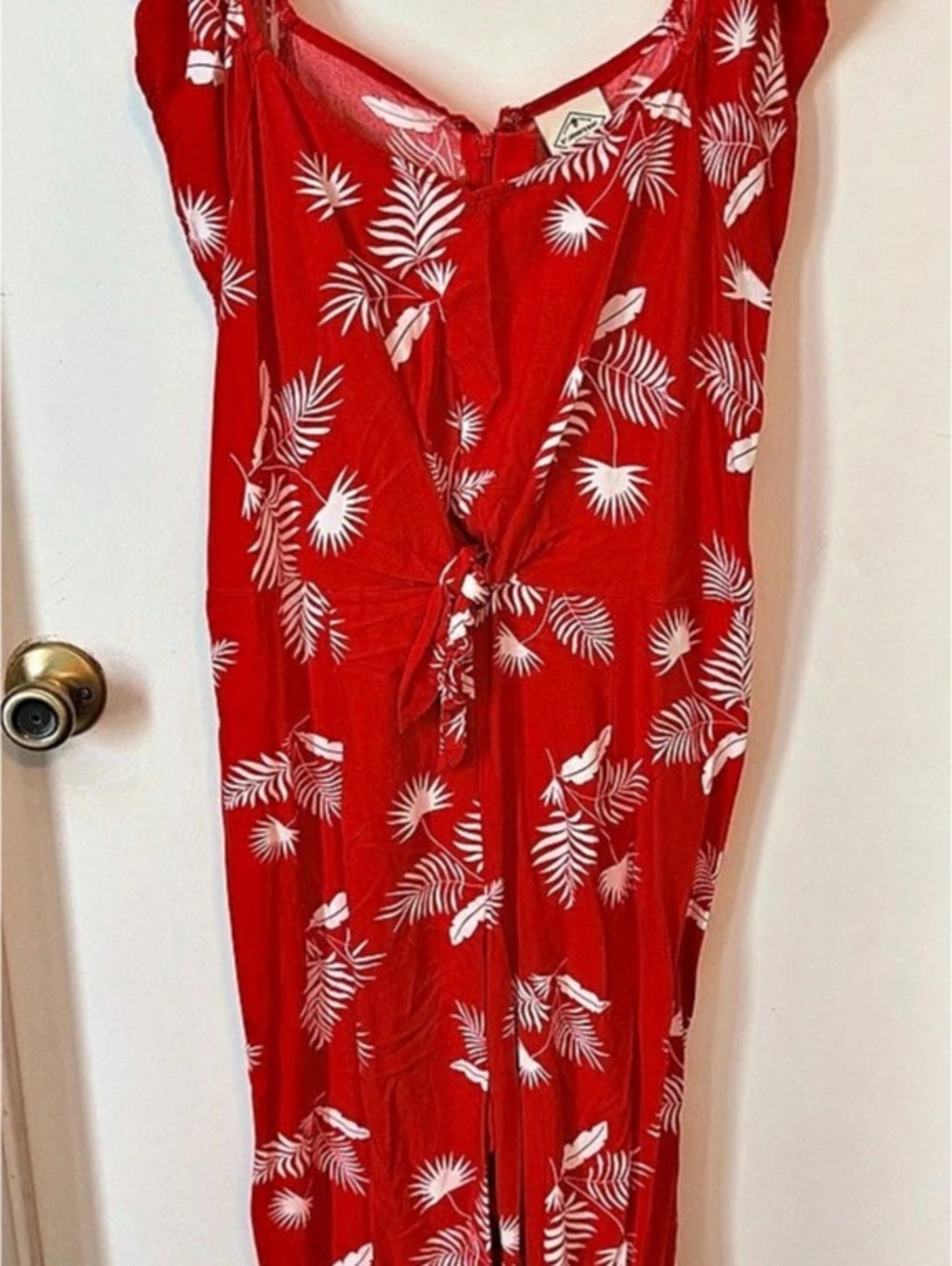 St. John’s Bay PXL Red White Tropical Wide Leg Jumpsuit Tie Front